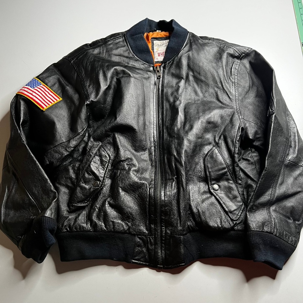Michael Hoban WHEREMI 1991 US Army Leather Bomber Jacket‎ Black Large Vintage